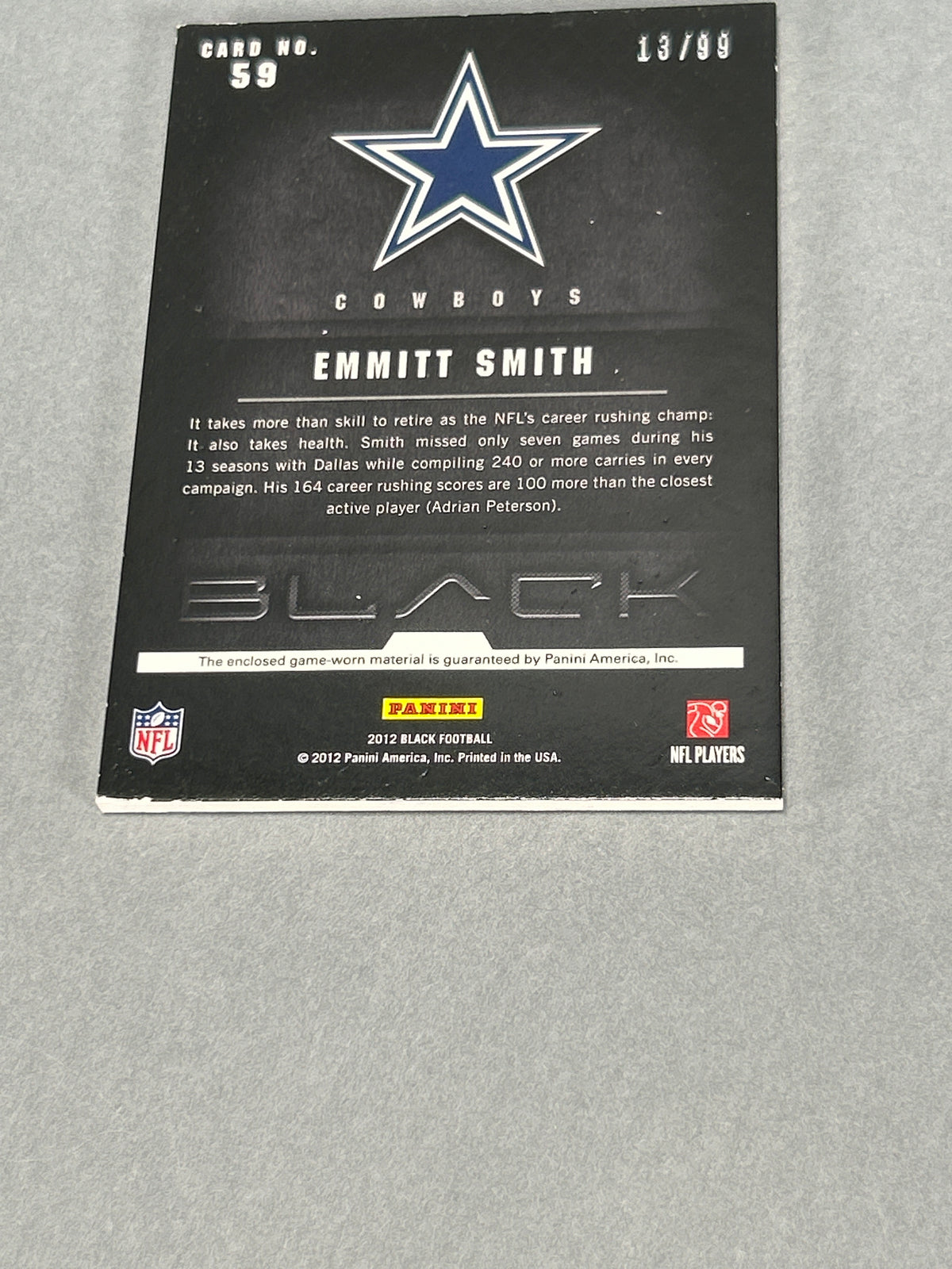 2012 Emmitt Smith Patch Card 13/99 Panini Black
