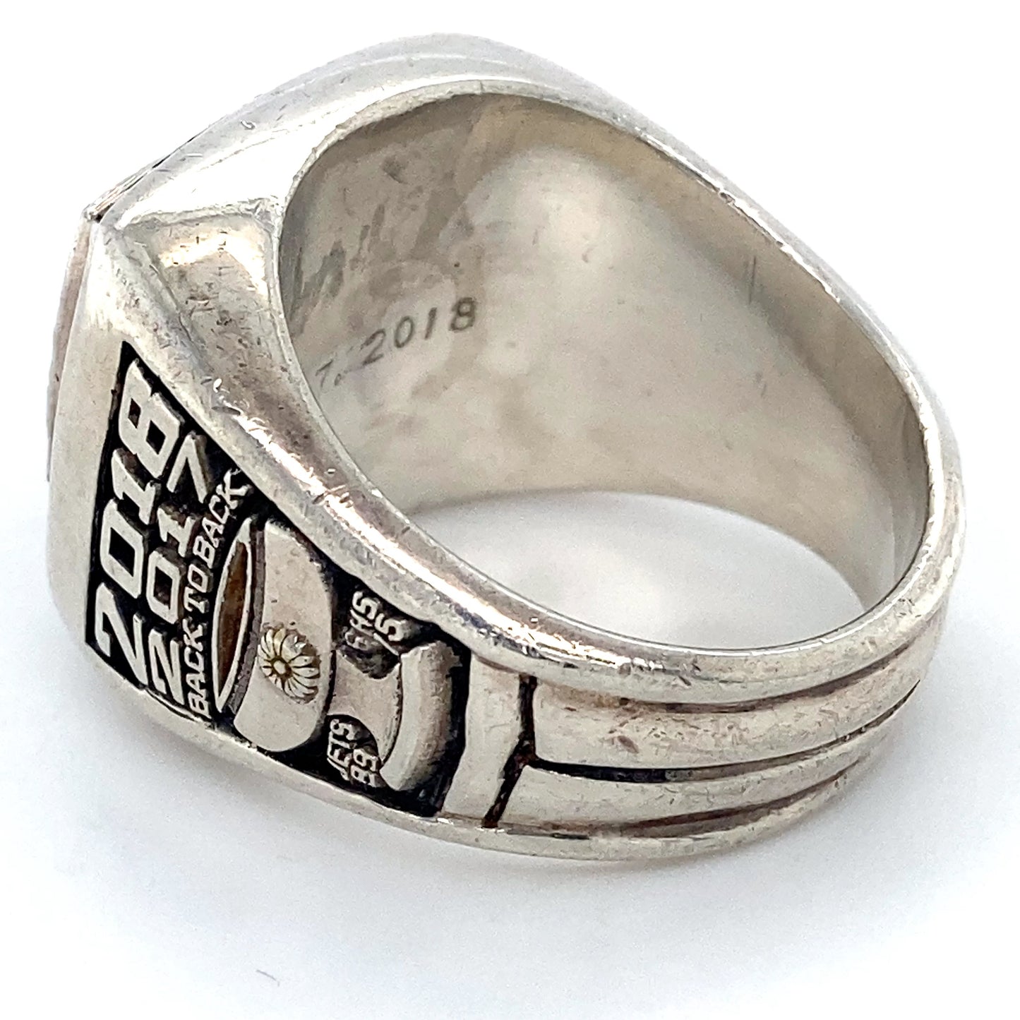 .925 Sterling Silver w/ Diamonds, Pink Spinel & Onyx Championship Ring; Size 12