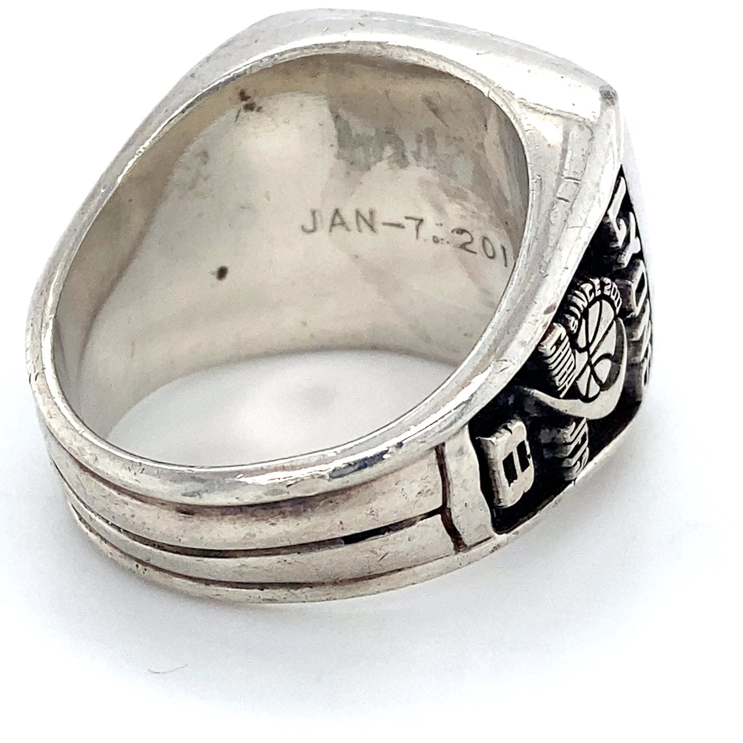 .925 Sterling Silver w/ Diamonds, Pink Spinel & Onyx Championship Ring; Size 12