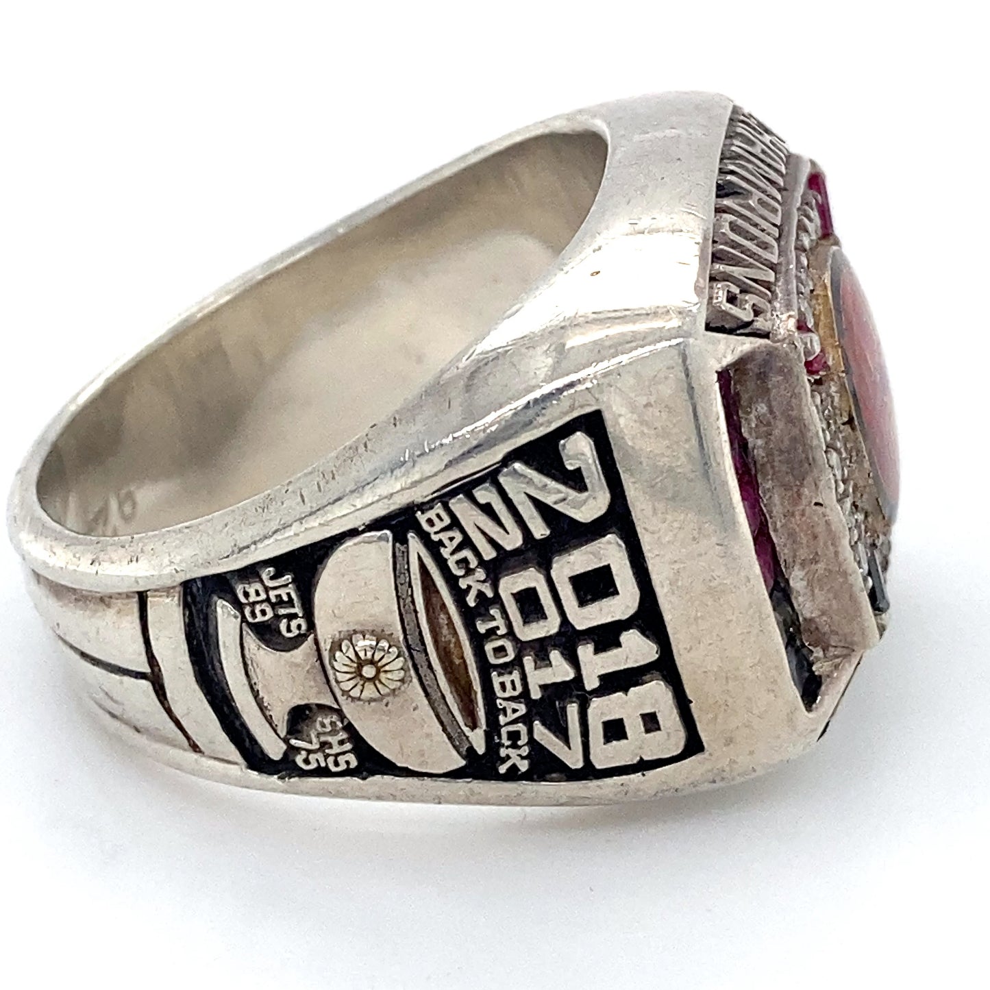 .925 Sterling Silver w/ Diamonds, Pink Spinel & Onyx Championship Ring; Size 12