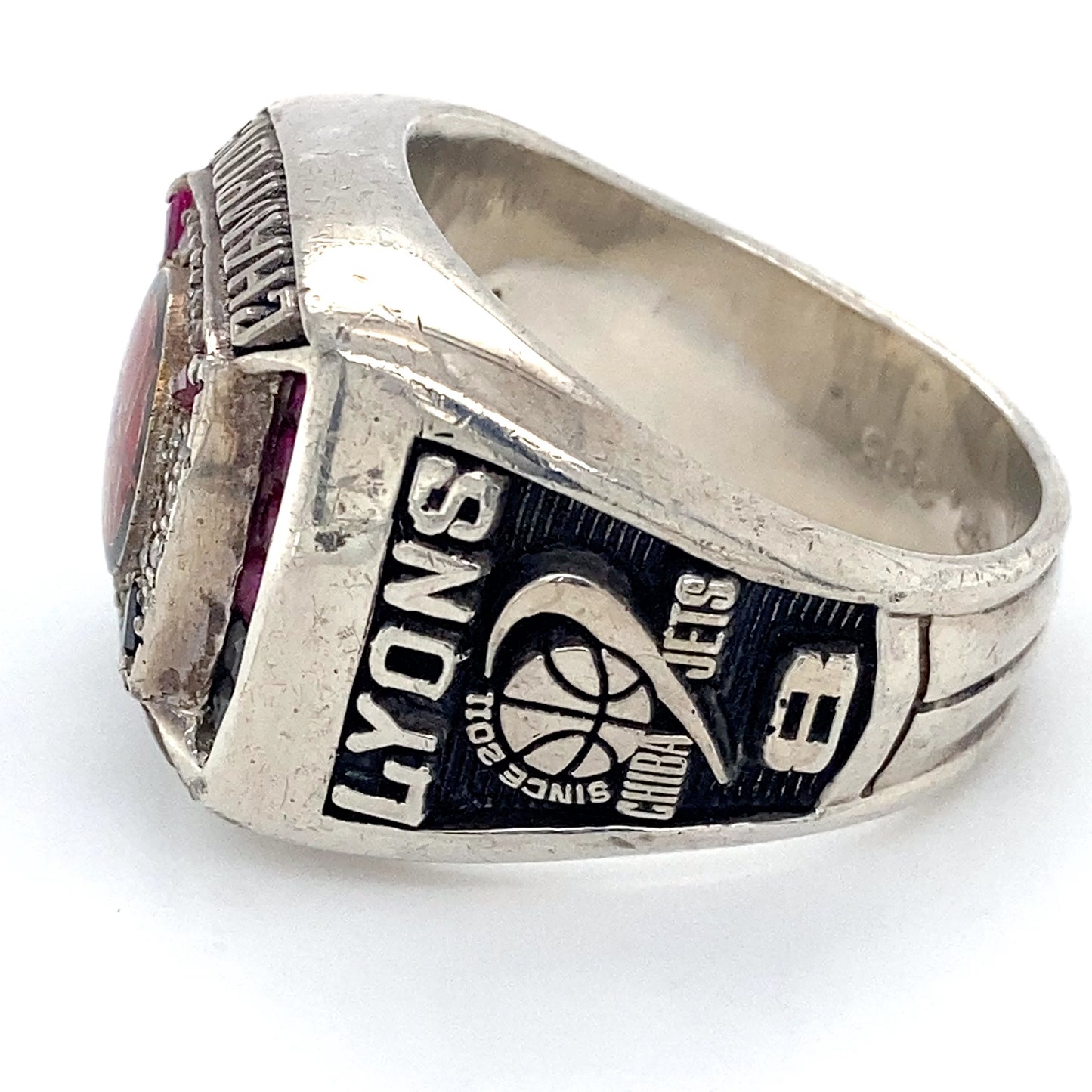 .925 Sterling Silver w/ Diamonds, Pink Spinel & Onyx Championship Ring; Size 12