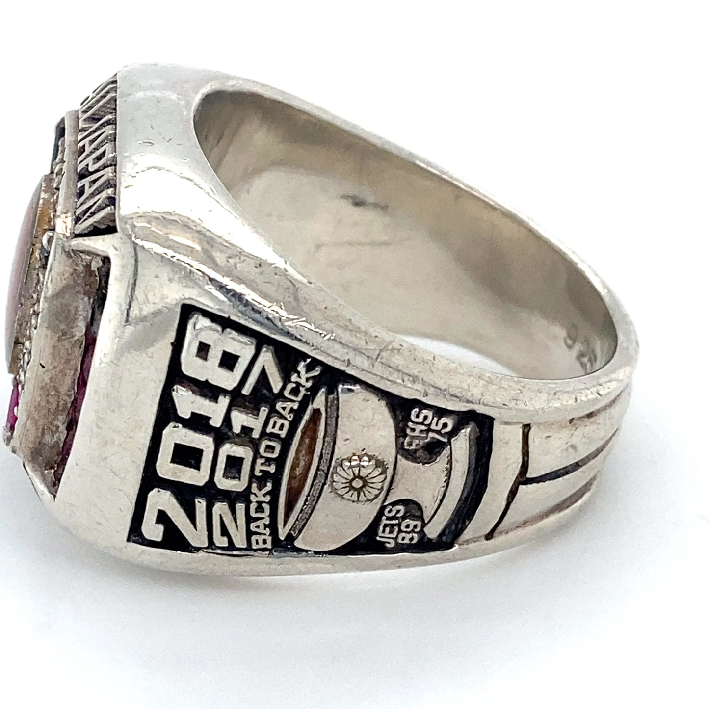 .925 Sterling Silver w/ Diamonds, Pink Spinel & Onyx Championship Ring; Size 12