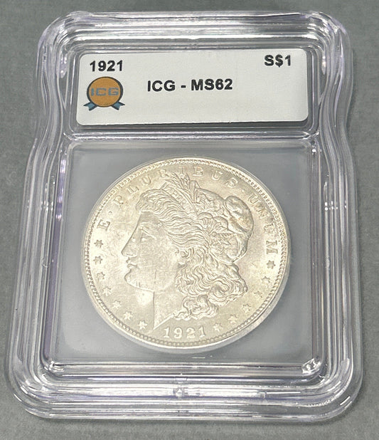 1921 Silver Morgan Dollar ICG-MS62