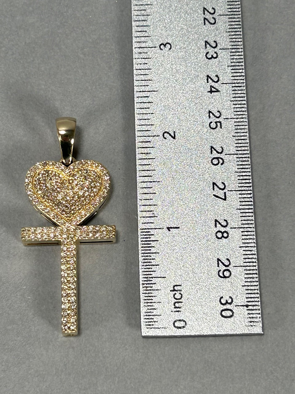 10K Yellow Gold Diamond Heart Cross Pendant; 2.0 CTW; 12.8g
