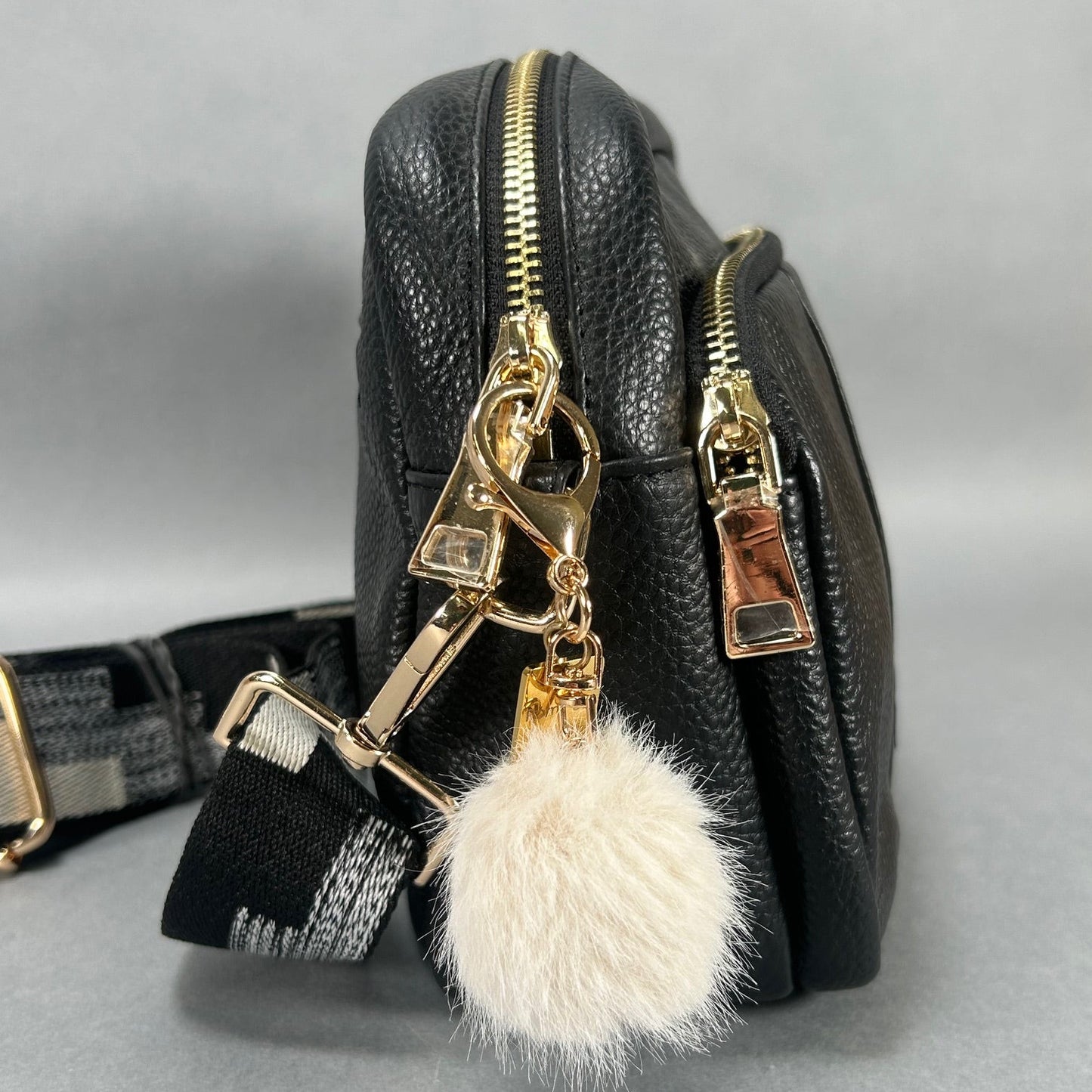 Black Pom Pom London Crossbody Bag