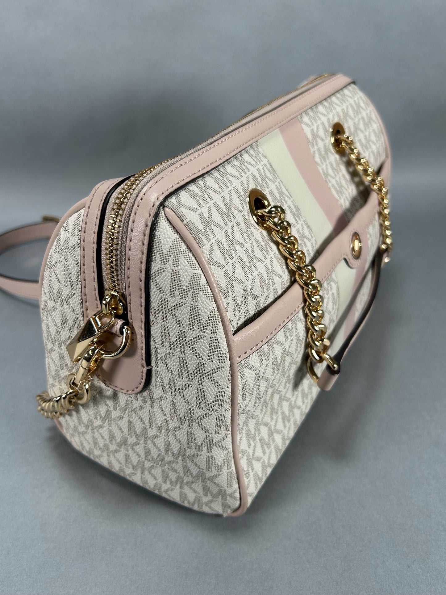 Michael Kors Blaire Pink Striped Medium Hand Bag