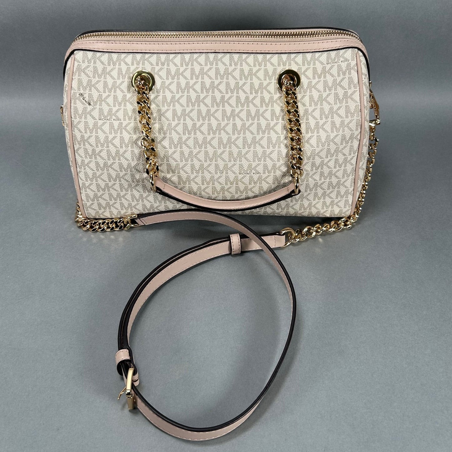 Michael Kors Blaire Pink Striped Medium Hand Bag