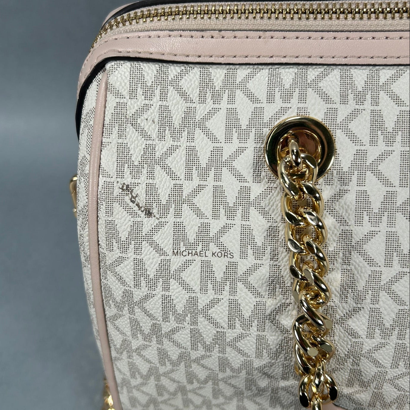 Michael Kors Blaire Pink Striped Medium Hand Bag