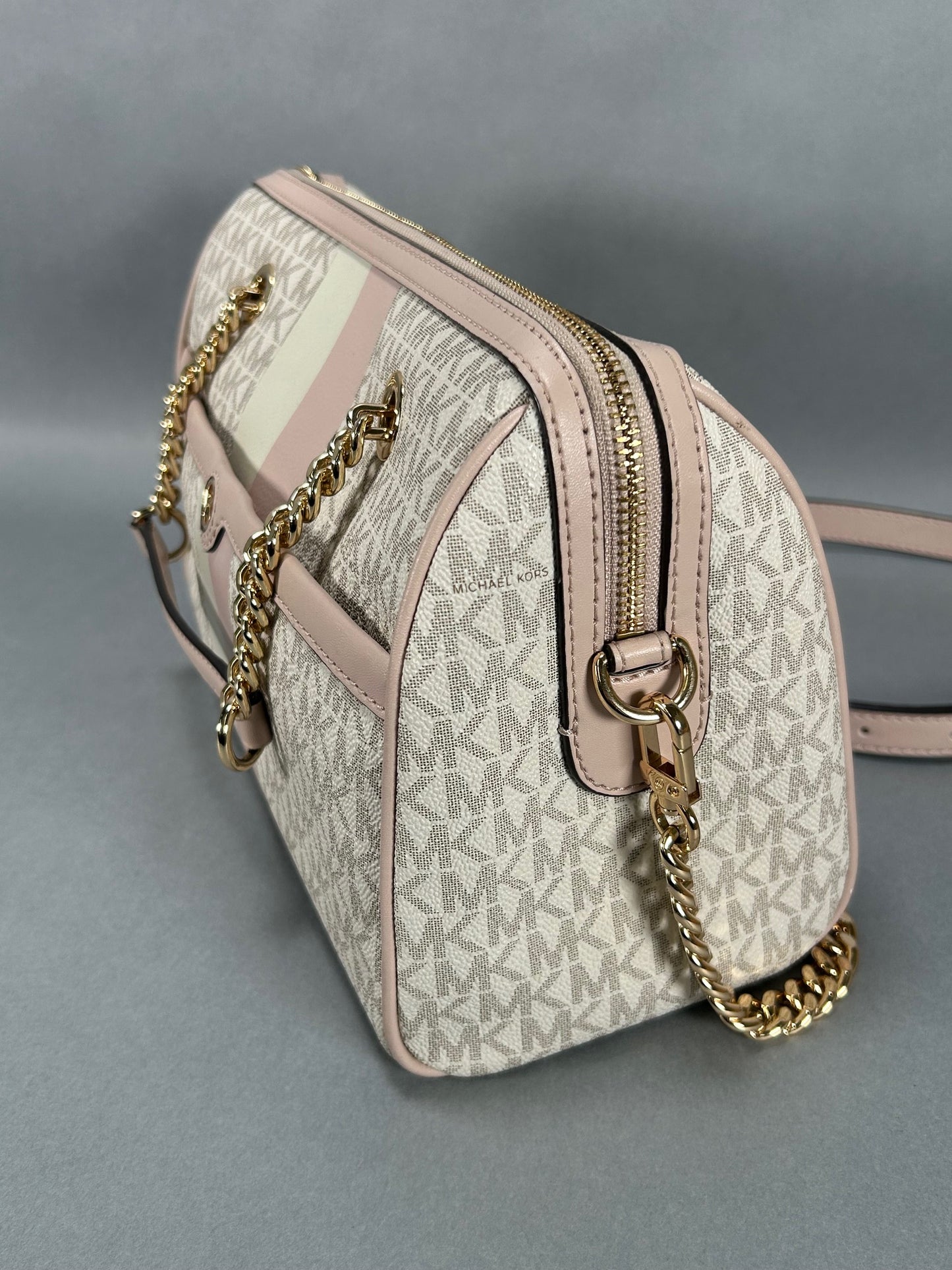 Michael Kors Blaire Pink Striped Medium Hand Bag