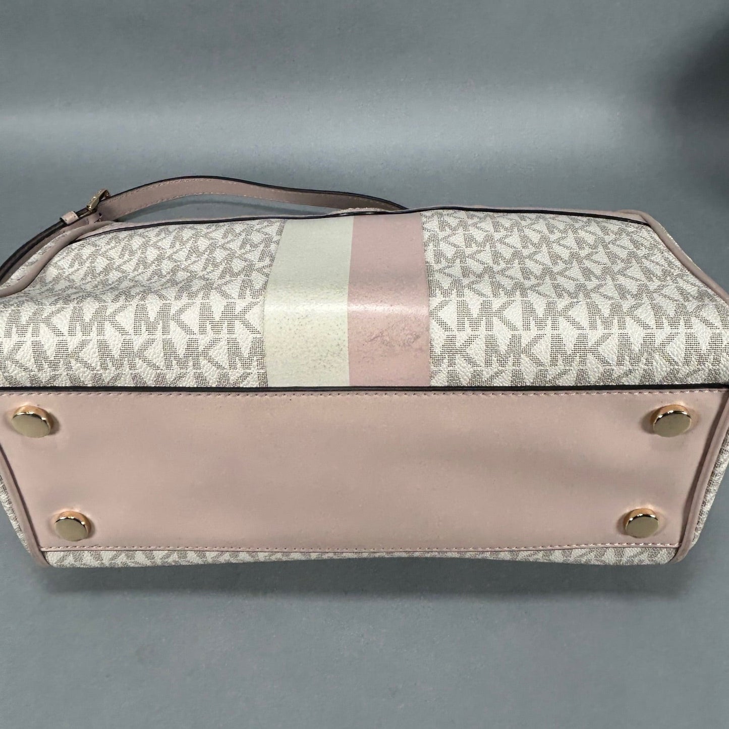Michael Kors Blaire Pink Striped Medium Hand Bag