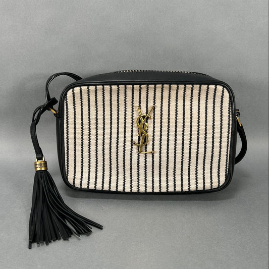 YSL Canvas Calfskin Monogram Lou Camera Striped Messenger Bag