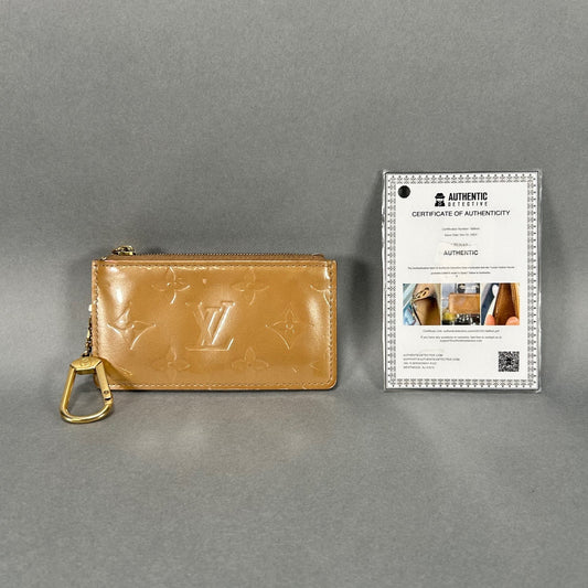Louis Vuitton Beige Noisette Monogram Vernis Key Pouch Pochette Cles