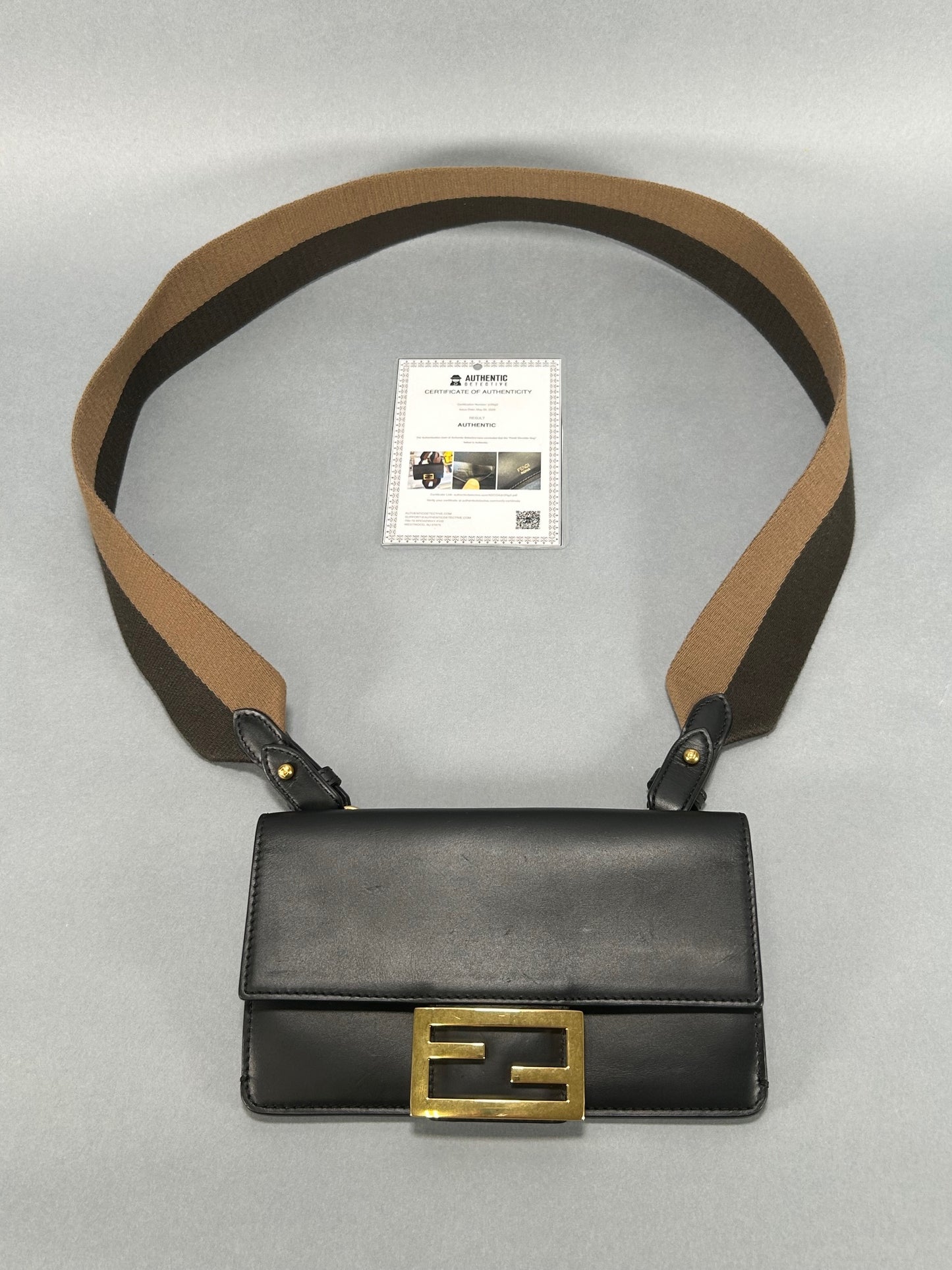 Black Calfskin Mini Flat Baguette with Strap