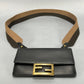 Black Calfskin Mini Flat Baguette with Strap