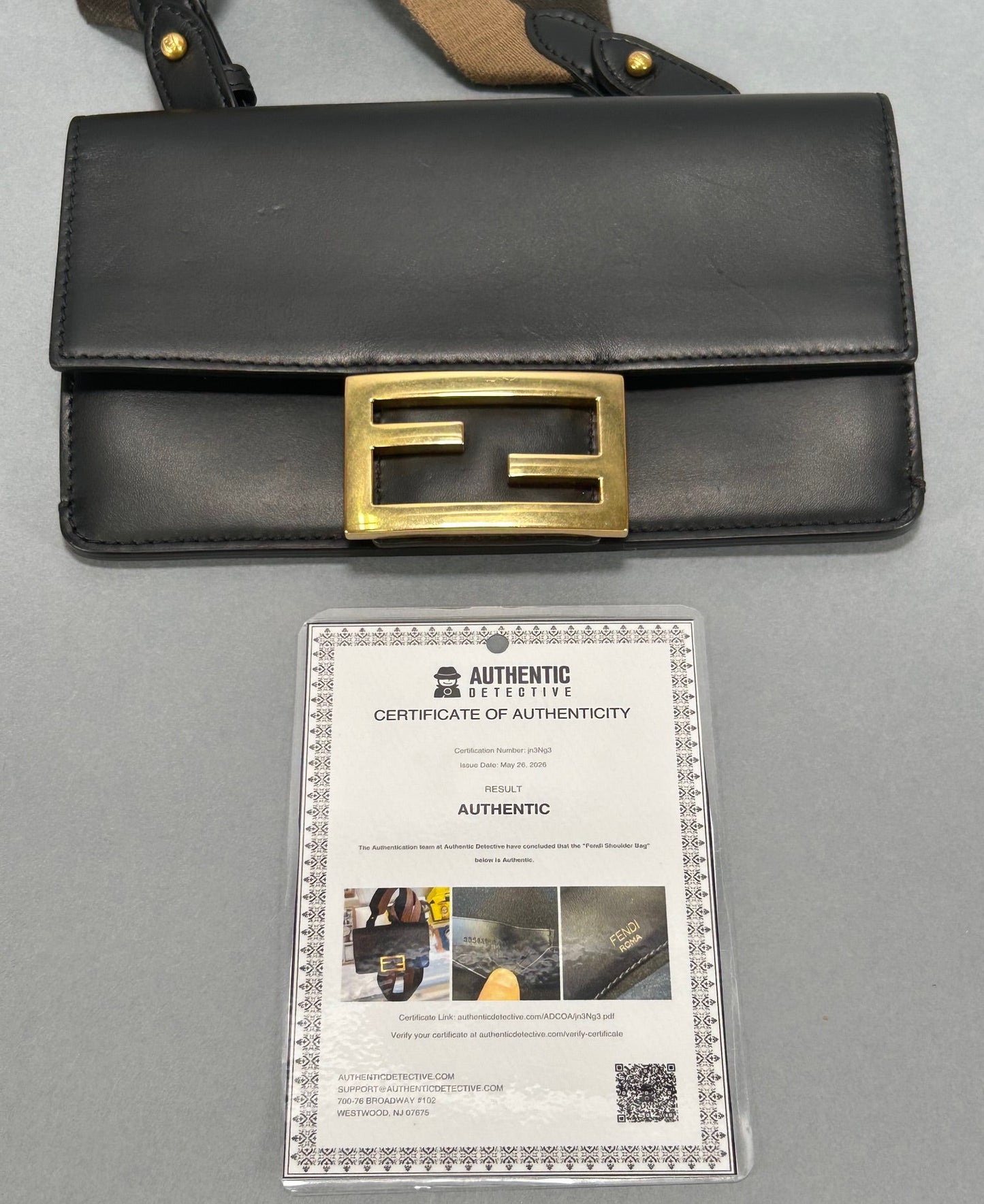 Black Calfskin Mini Flat Baguette with Strap