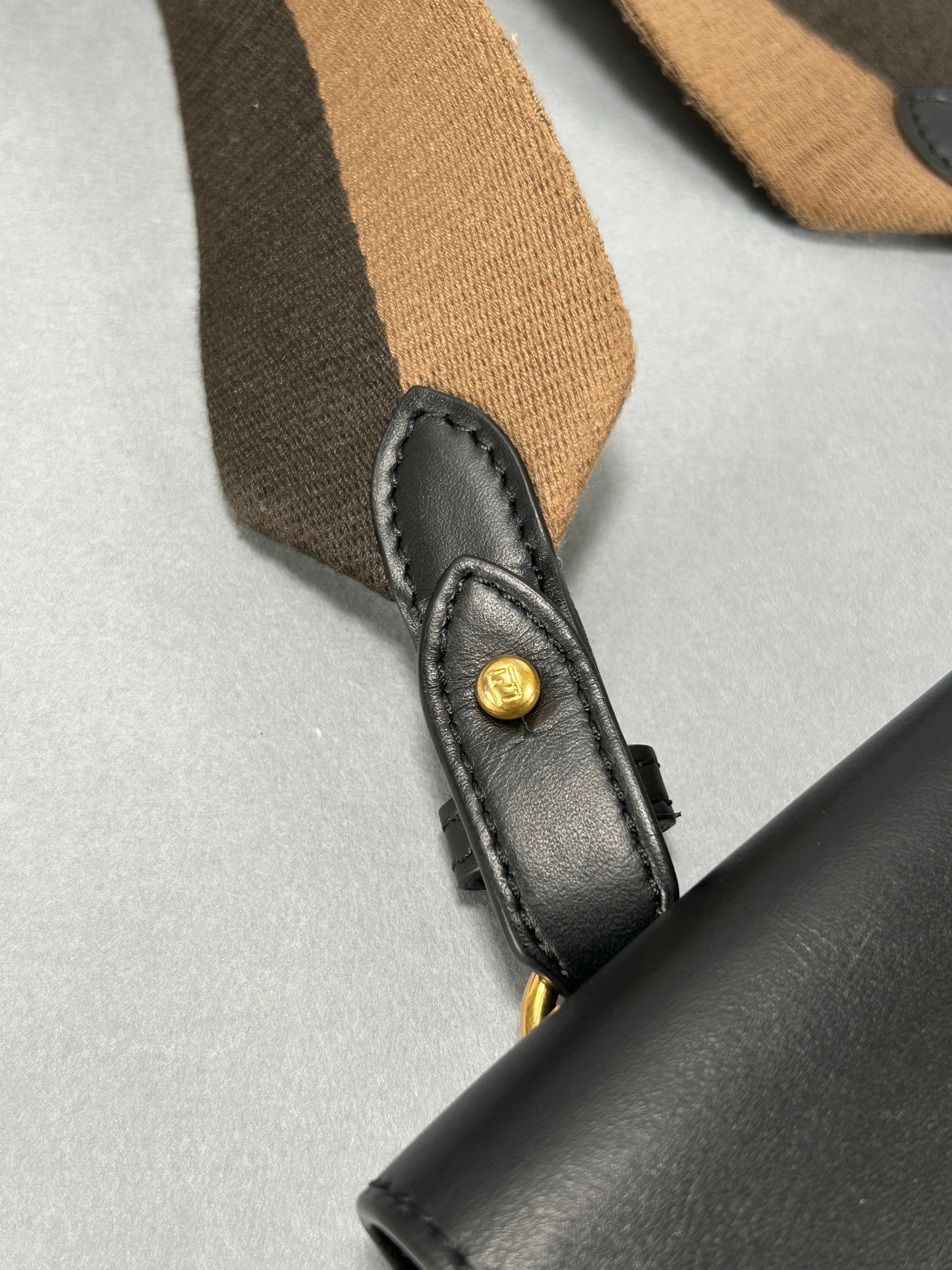 Black Calfskin Mini Flat Baguette with Strap