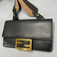Black Calfskin Mini Flat Baguette with Strap