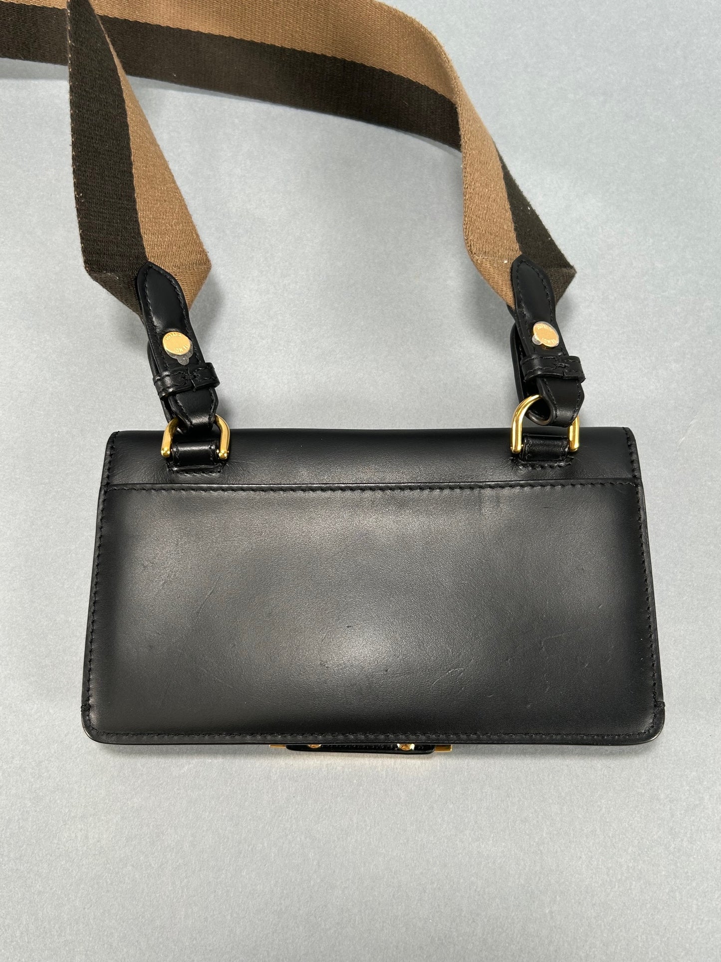 Black Calfskin Mini Flat Baguette with Strap