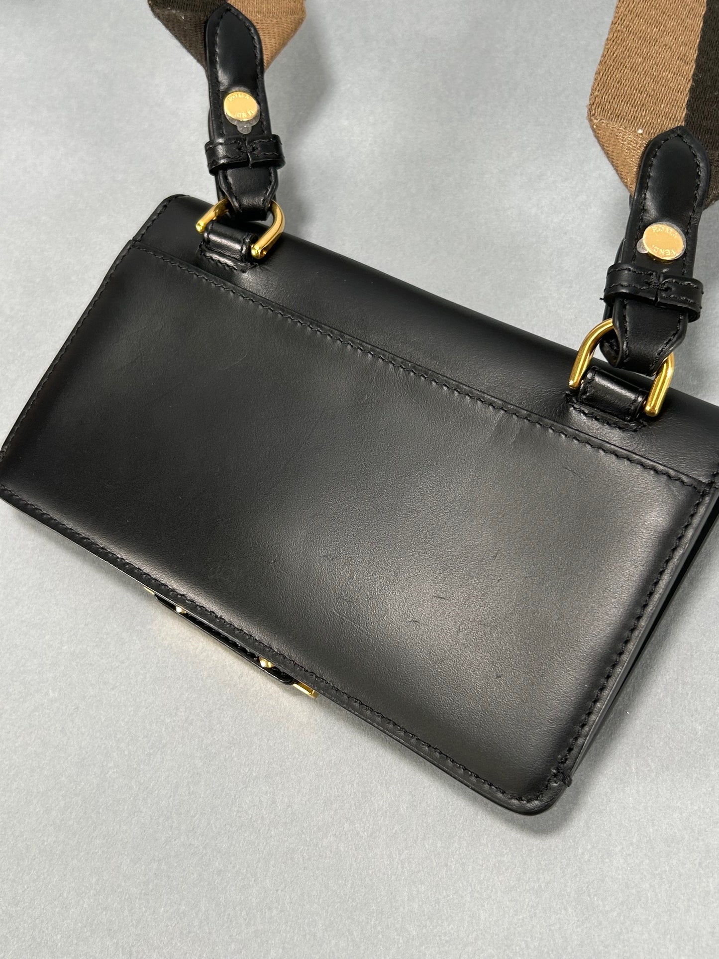 Black Calfskin Mini Flat Baguette with Strap