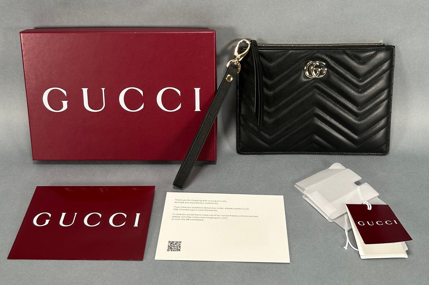 Gucci GG Marmont Leather Pouch - Black W/Box & Tags