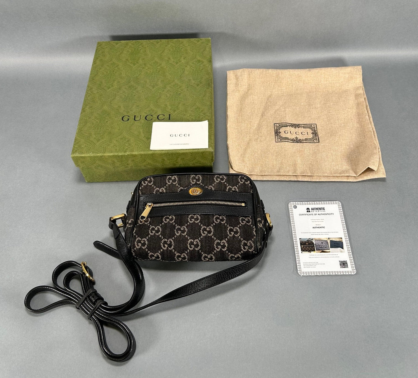 Gucci Mini Gg Black Denim Ophidia Crossbody Bag