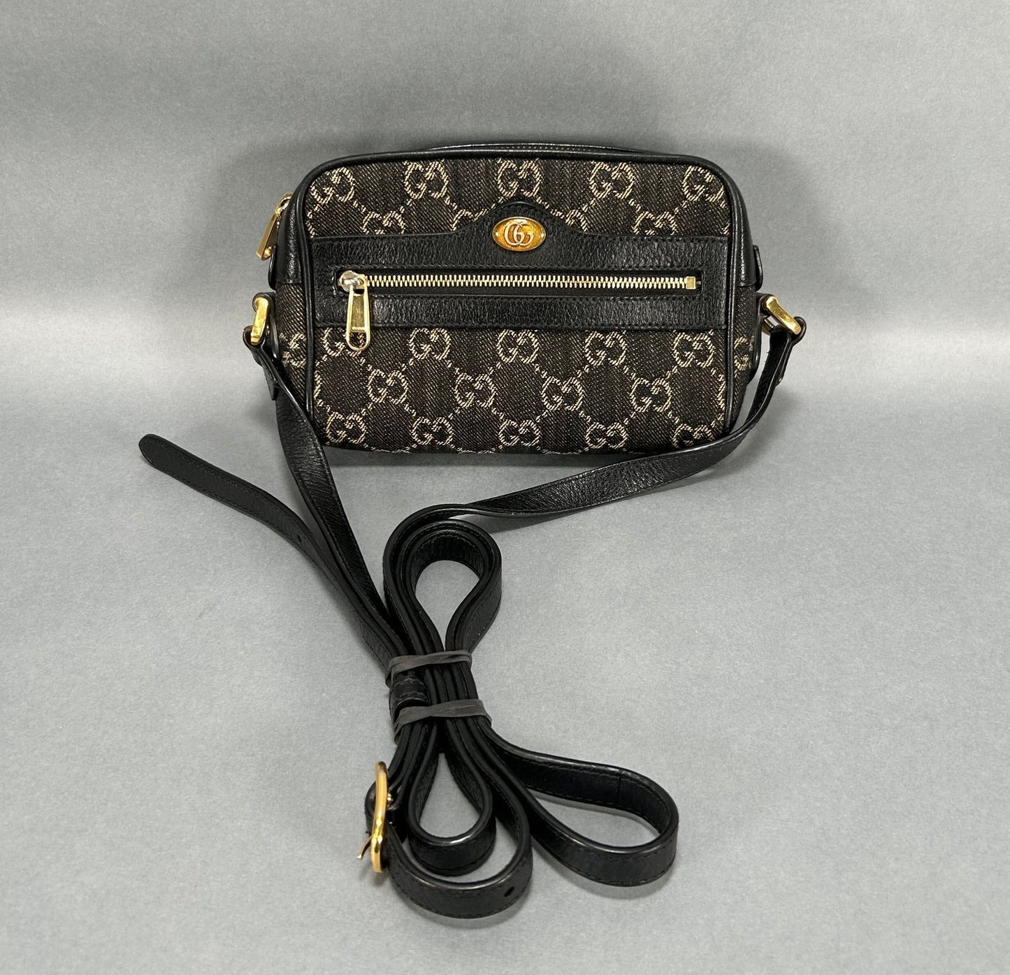 Gucci Mini Gg Black Denim Ophidia Crossbody Bag