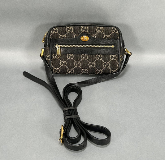 Gucci Mini Gg Black Denim Ophidia Crossbody Bag