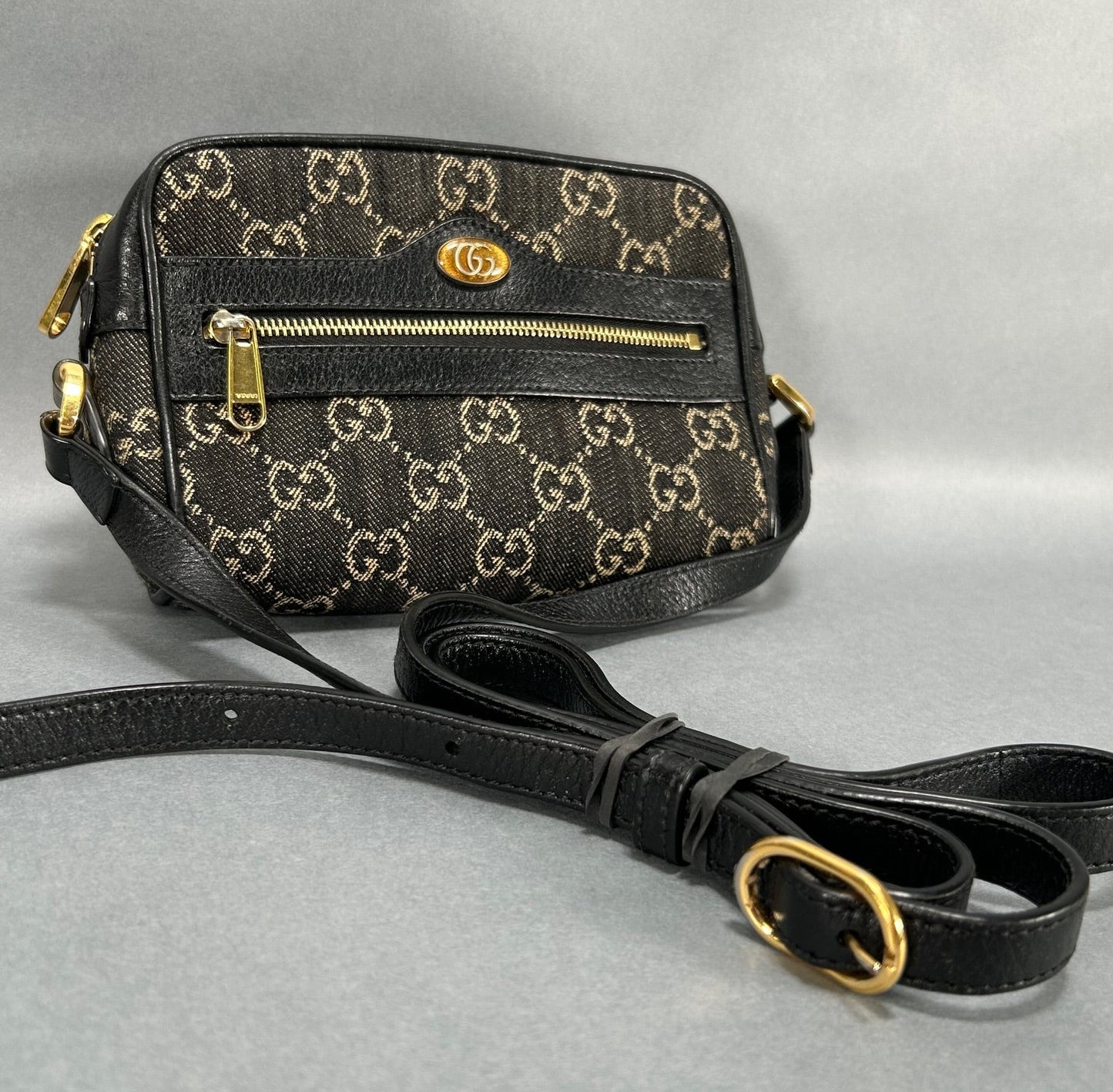 Gucci Mini Gg Black Denim Ophidia Crossbody Bag