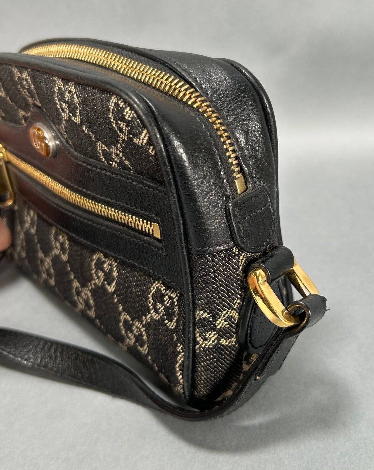 Gucci Mini Gg Black Denim Ophidia Crossbody Bag