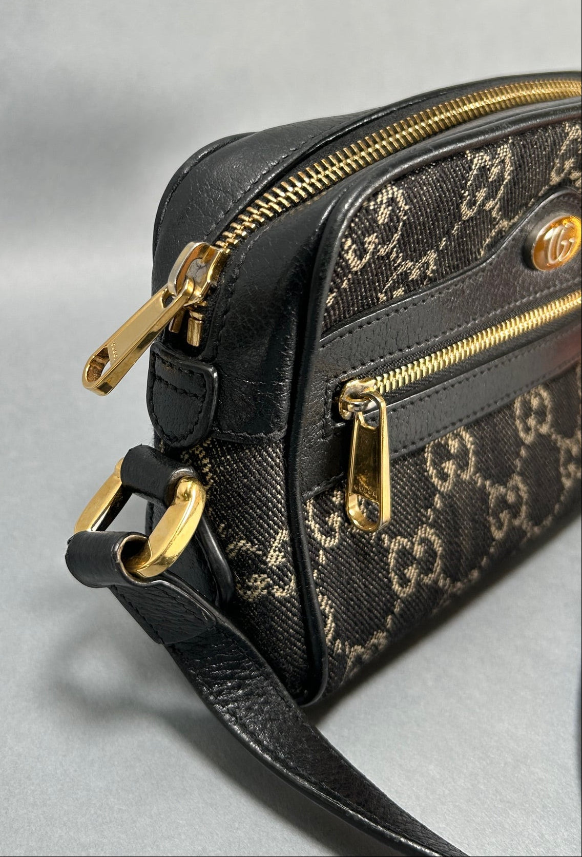 Gucci Mini Gg Black Denim Ophidia Crossbody Bag