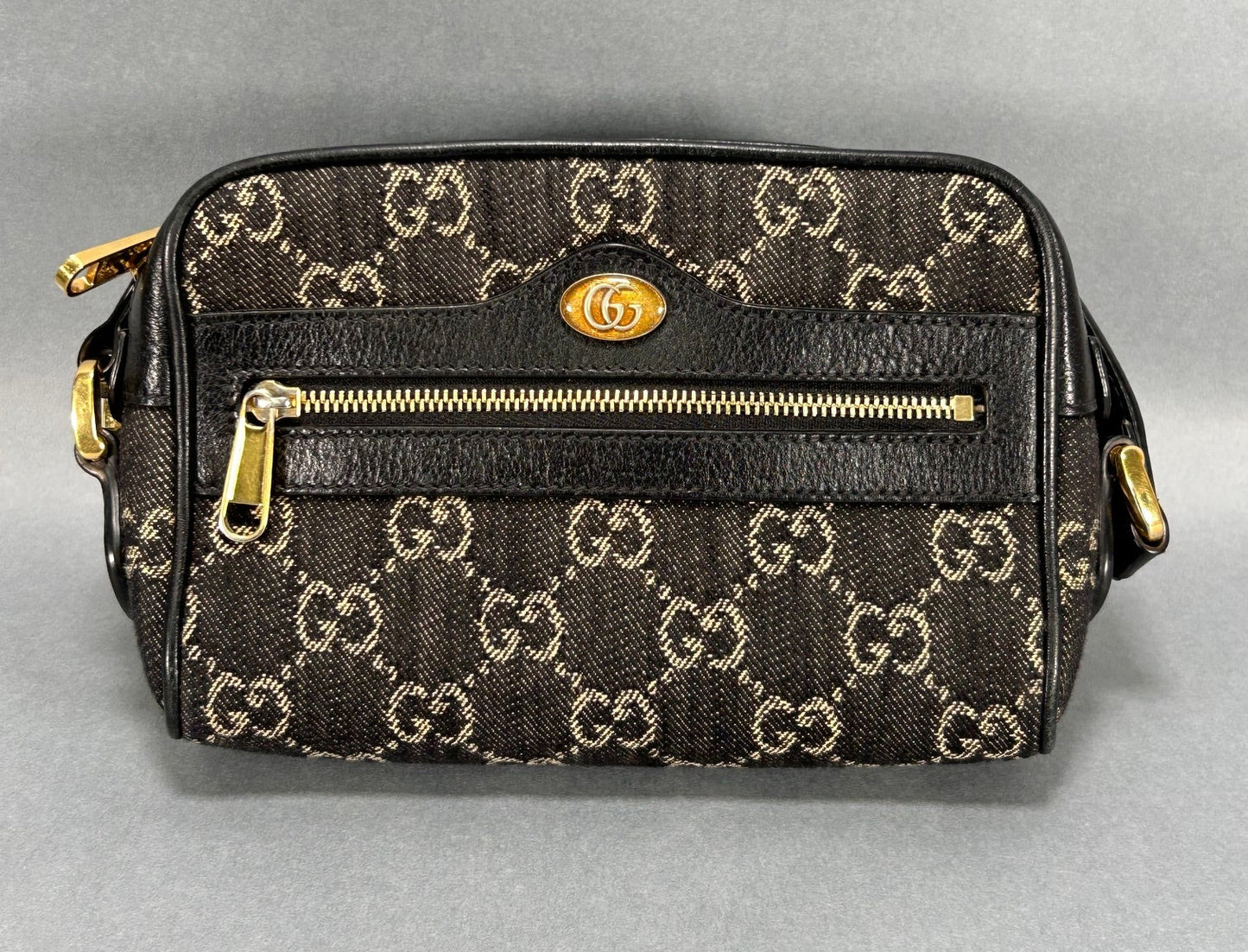 Gucci Mini Gg Black Denim Ophidia Crossbody Bag