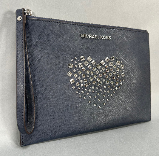 Michael Kors Studded Heart Wristlet Bag - Navy