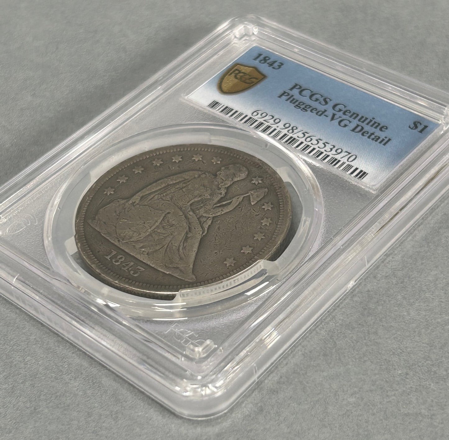 1843 Seated Liberty Dollar "Key Date" PCGS Genuine Plugged-VG Detail