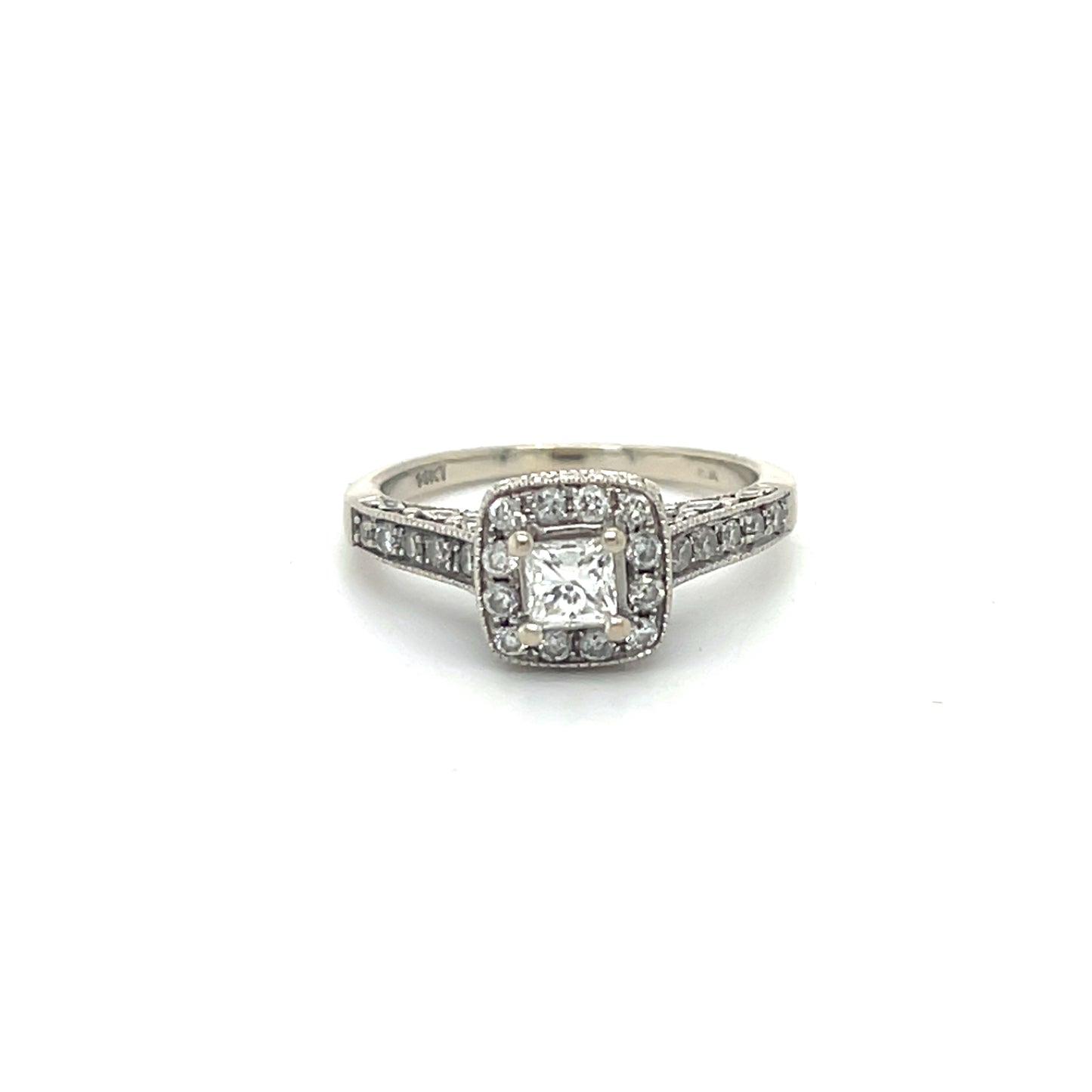 14K White Gold Diamond 0.44ctw Halo Engagement Ring; 3.1g