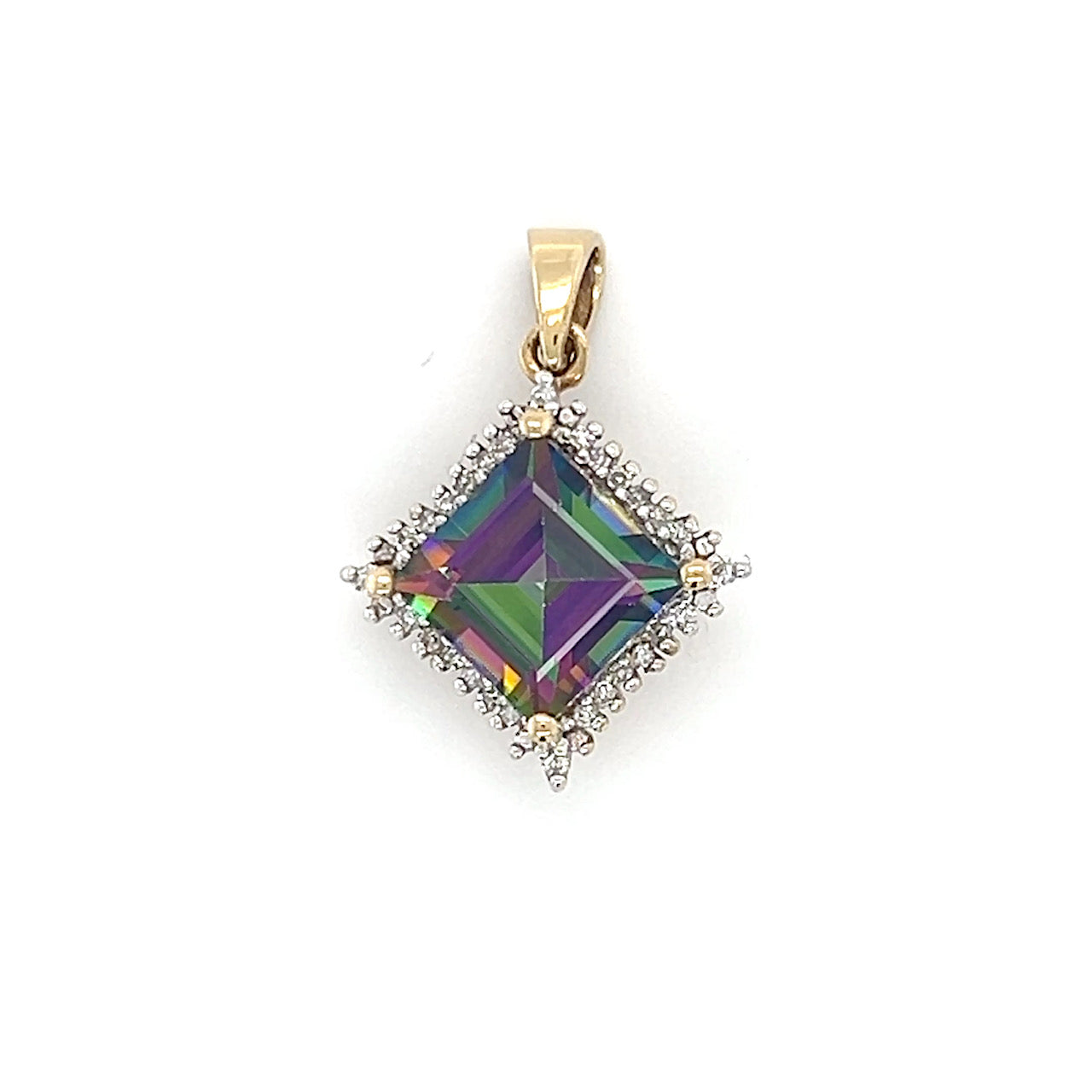 10K Yellow Gold Mystic Topaz Diamond Pendant; 0.15CTW; 2.2g