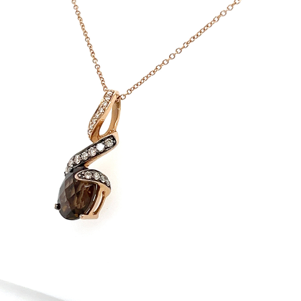 14K Yellow Gold Diamond & Smokey Topaz Pendant on 18" Chain Necklace