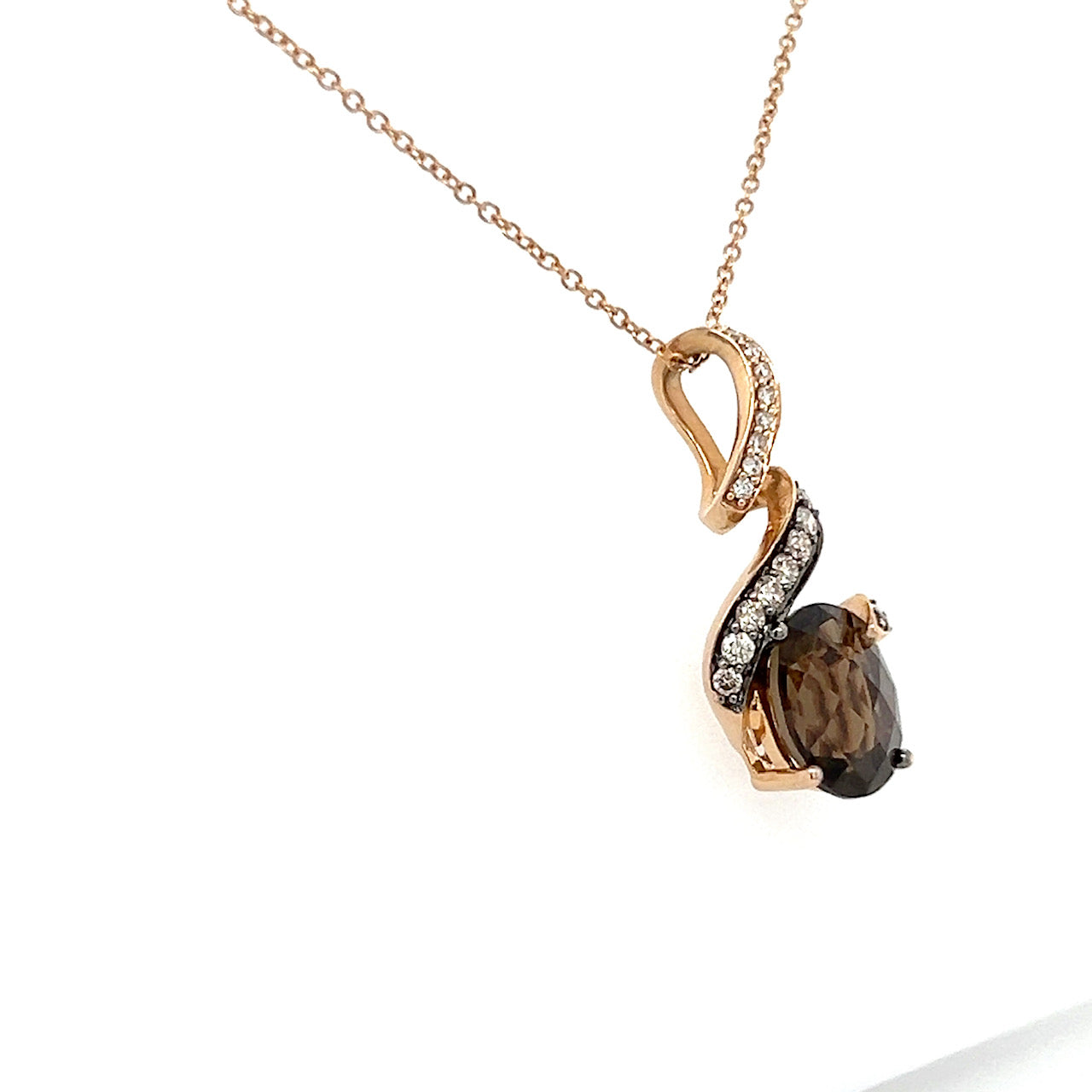 14K Yellow Gold Diamond & Smokey Topaz Pendant on 18" Chain Necklace