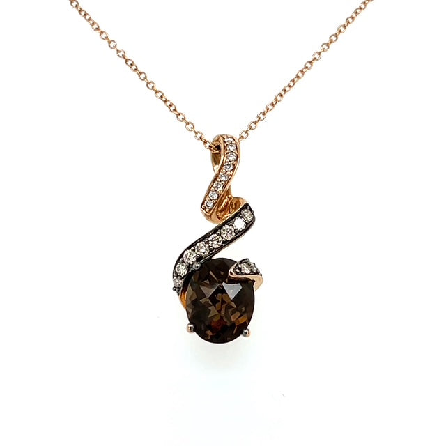 14K Yellow Gold Diamond & Smokey Topaz Pendant on 18" Chain Necklace
