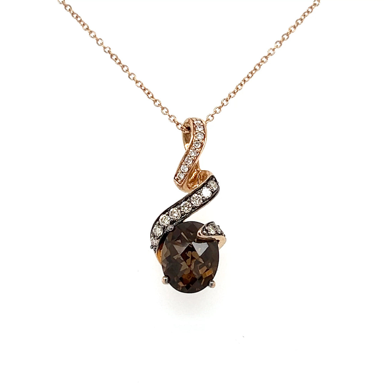 14K Yellow Gold Diamond & Smokey Topaz Pendant on 18" Chain Necklace