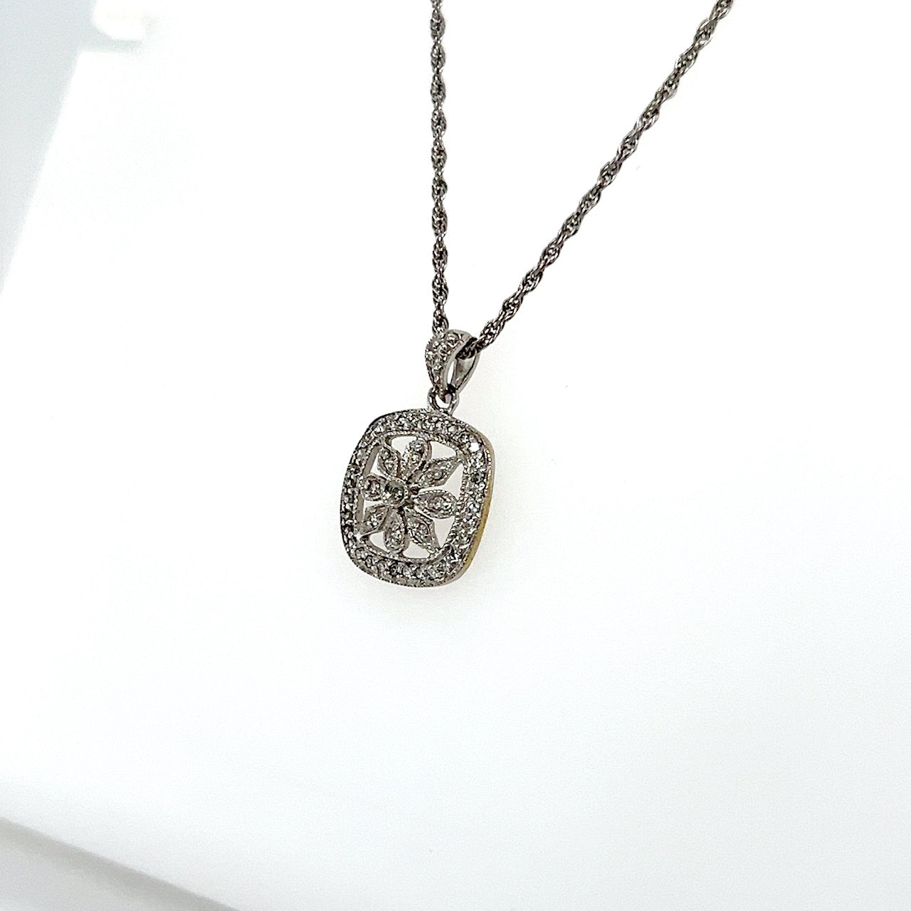 14K White Gold Diamond Pendant on 17" Chain Necklace