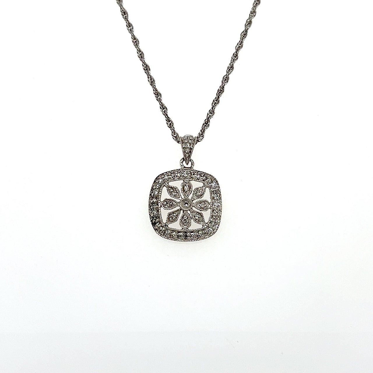 14K White Gold Diamond Pendant on 17" Chain Necklace