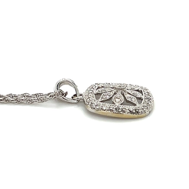 14K White Gold Diamond Pendant on 17" Chain Necklace