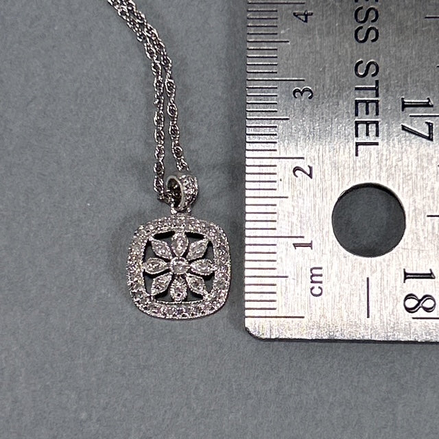 14K White Gold Diamond Pendant on 17" Chain Necklace