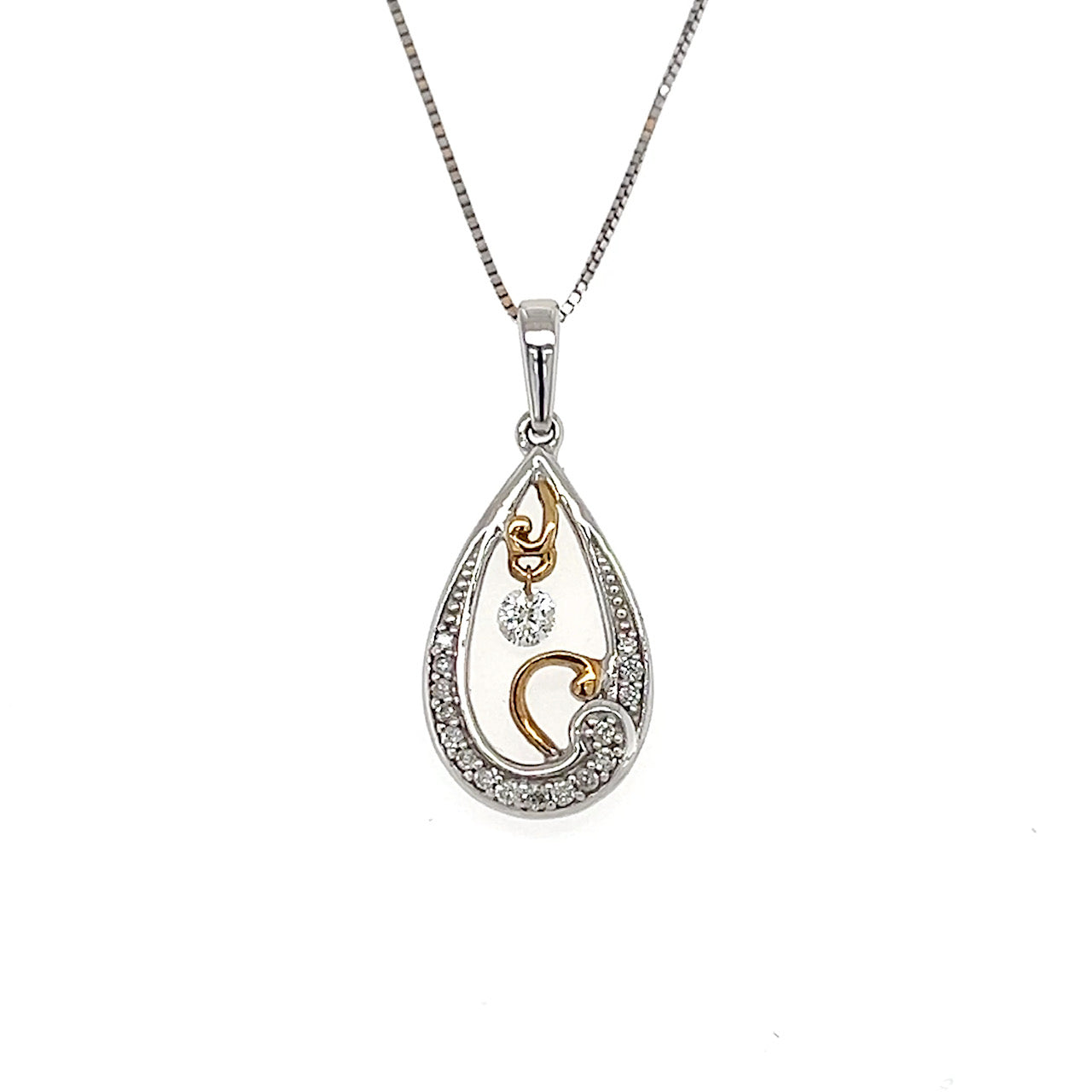 14K Two-Tone Gold Diamond Pendant on 18" Chain Necklace