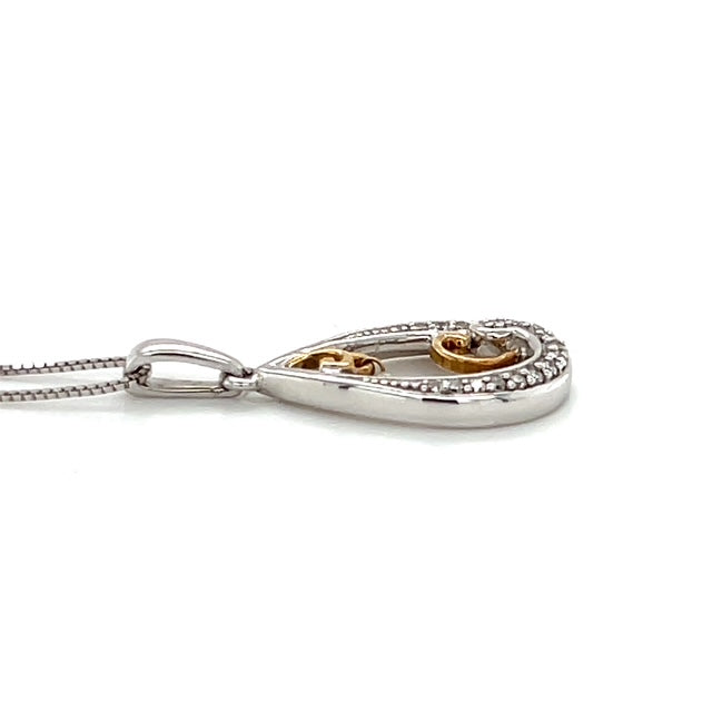 14K Two-Tone Gold Diamond Pendant on 18" Chain Necklace