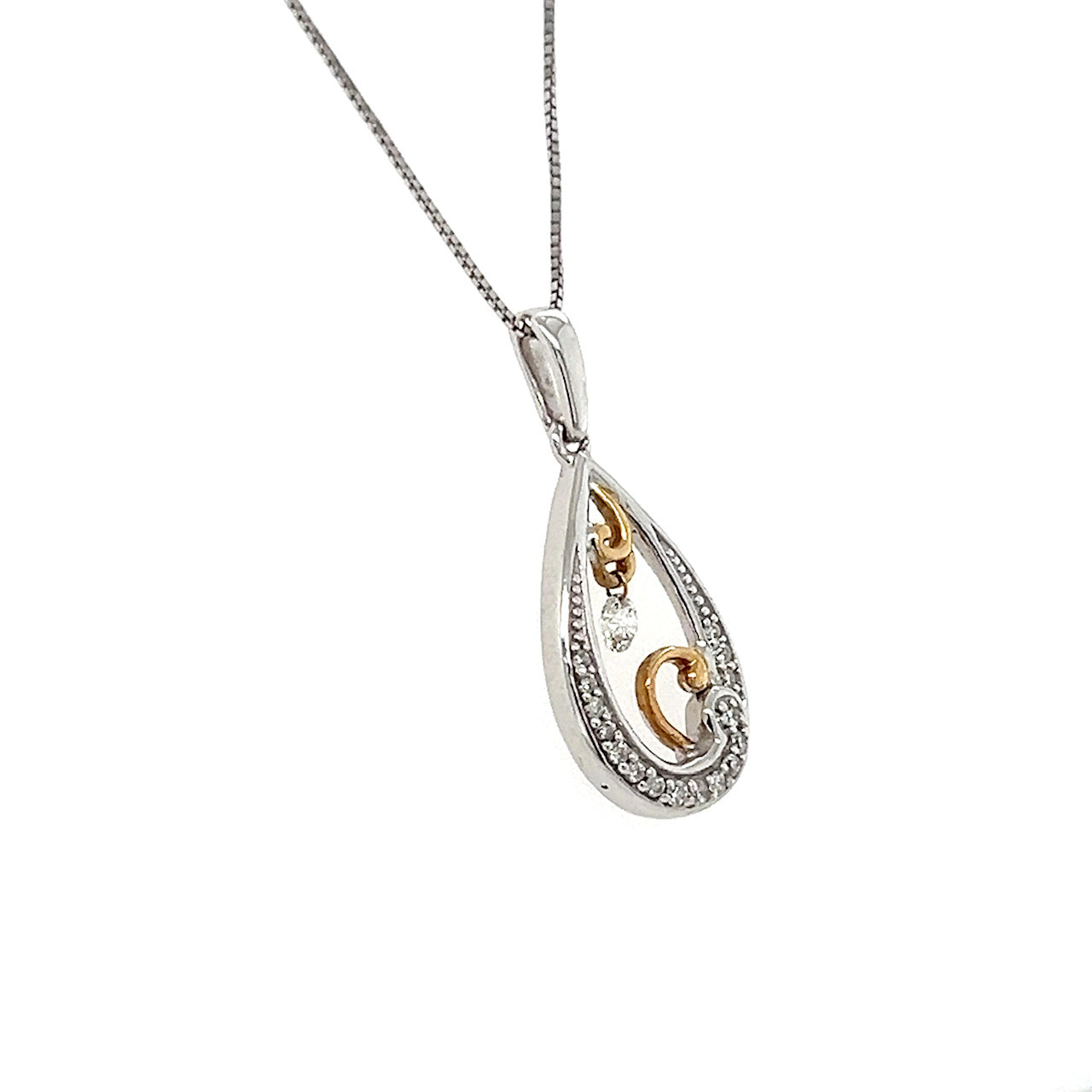 14K Two-Tone Gold Diamond Pendant on 18" Chain Necklace