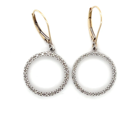 14K Two-Tone Gold Diamond Circle Drop Earrings; 0.20CTW; 2.5g