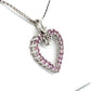 14K White Gold Diamond & Pink Sapphire Heart Pendant on 16" Chain Necklace