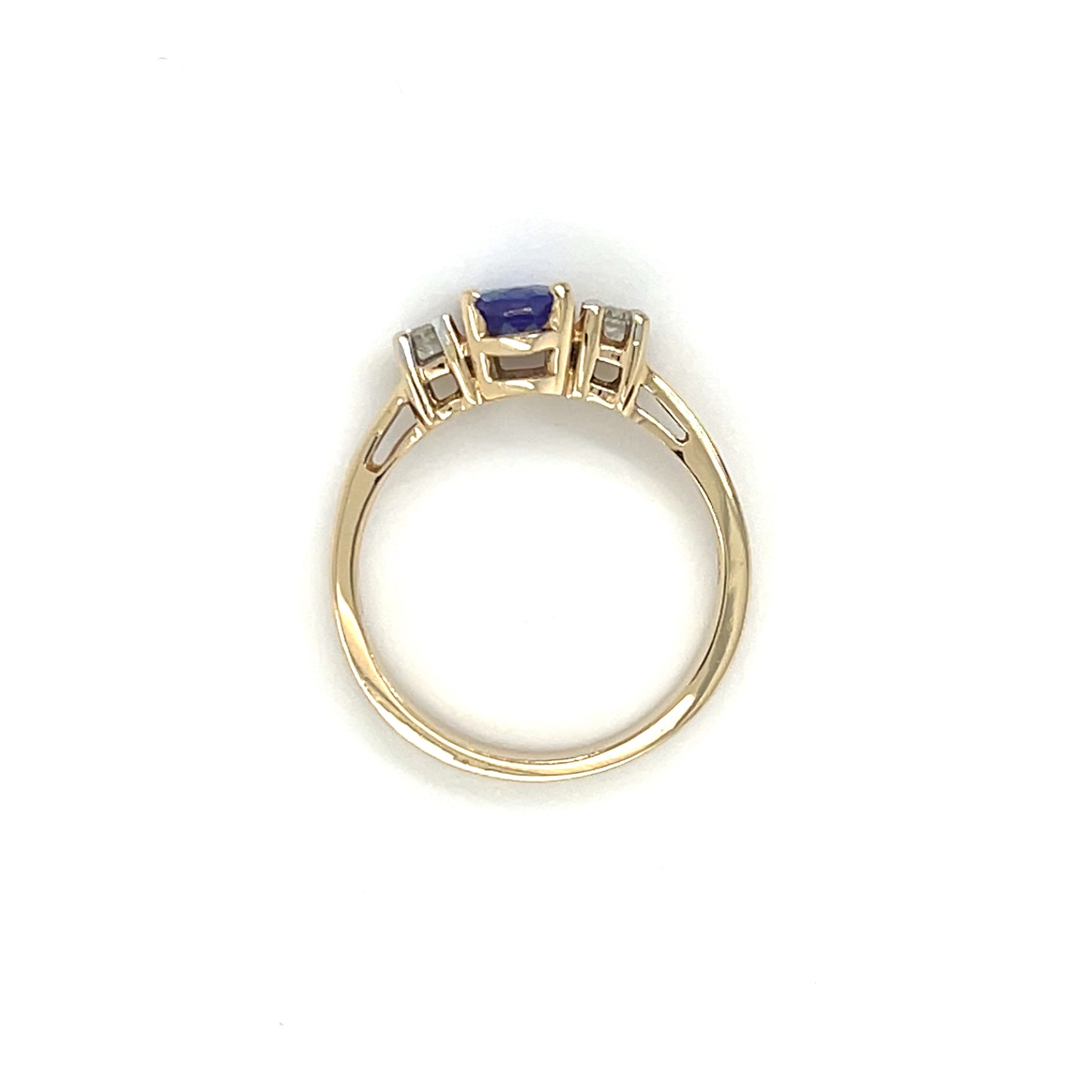 14K Yellow Gold Ring w/ Tanzanite + 2x Diamonds; 0.10CTW; Size 6; 3.0g