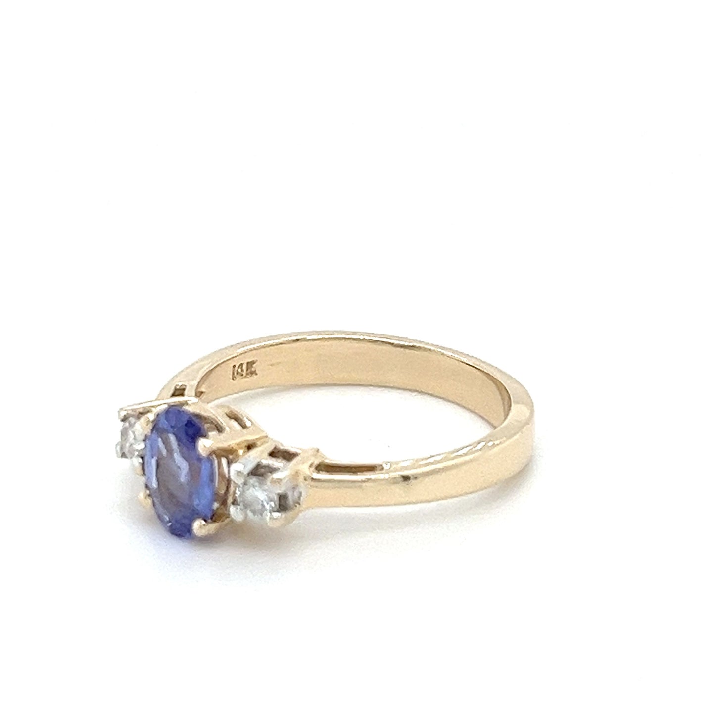 14K Yellow Gold Ring w/ Tanzanite + 2x Diamonds; 0.10CTW; Size 6; 3.0g